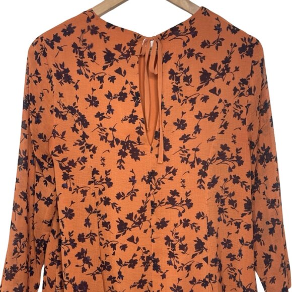 KIMCHI BLUE | Rust Orange Long Sleeve Floral Above the Knee Shift Dress | Size S - Picture 9 of 14